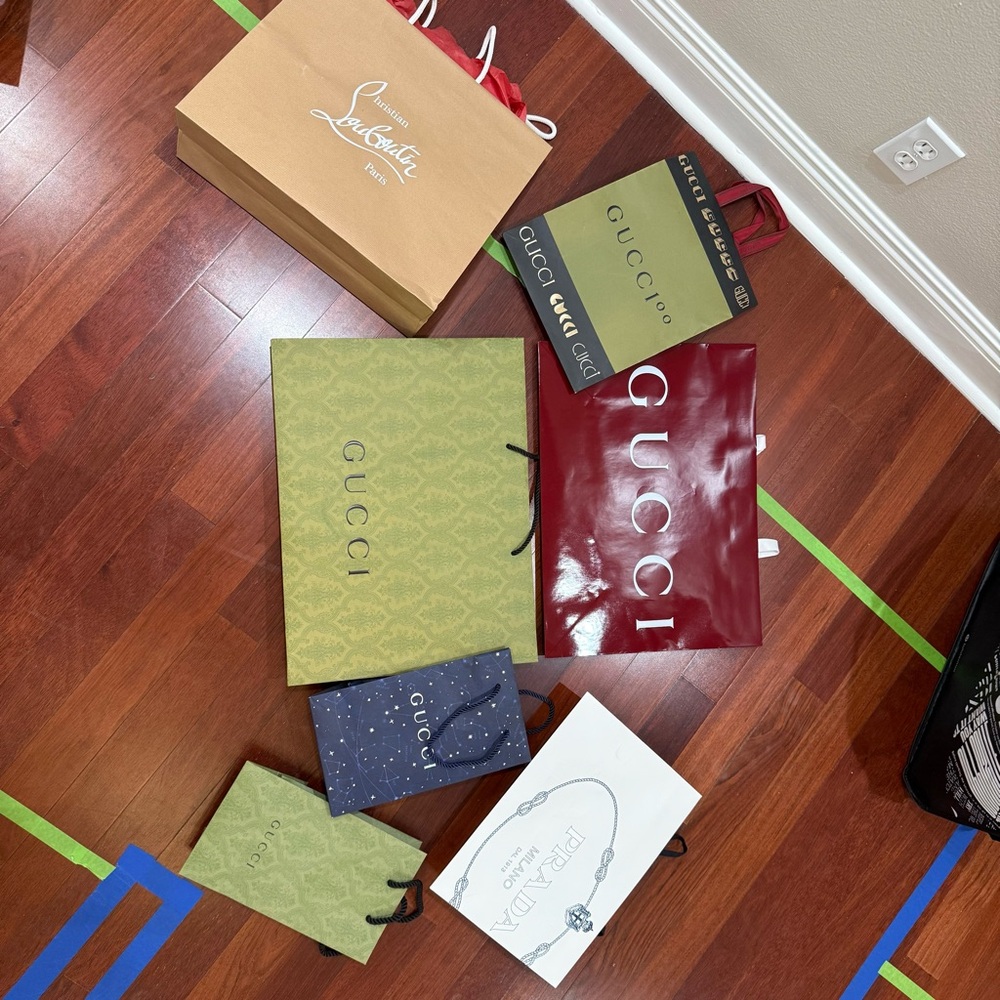Gucci and Christian Louboutin Shopping Bags and boxes Collection